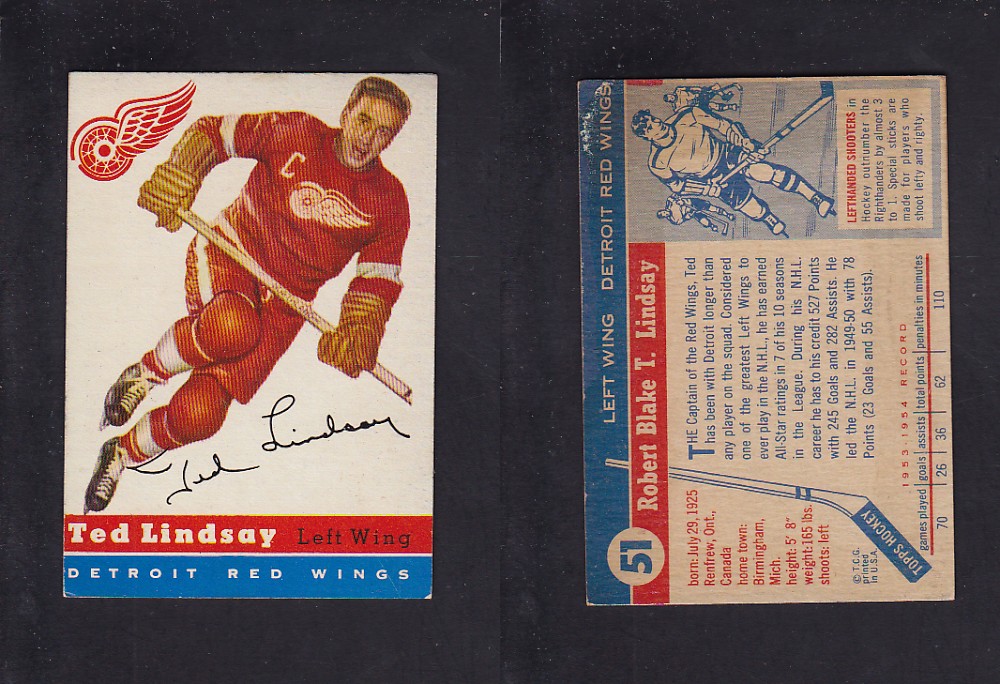 1954-55 TOPPS HOCKEY CARD #51 T. LINDSAY photo 1954-55 TOPPS HOCKEY CARD #51 T. LINDSAY photo