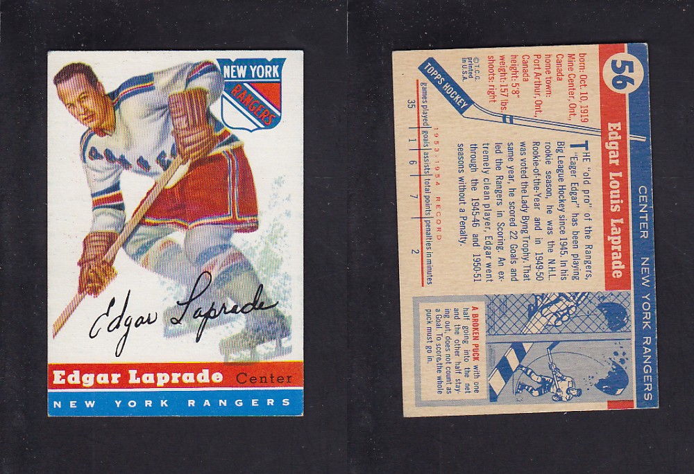 1954-55 TOPPS HOCKEY CARD #56 E. LAPRADE photo 1954-55 TOPPS HOCKEY CARD #56 E. LAPRADE photo