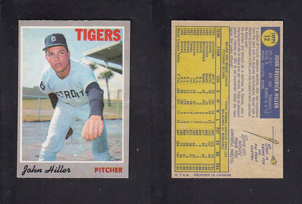 1970 O-PEE-CHEE BASEBALL CARD #12 J. HILLER photo