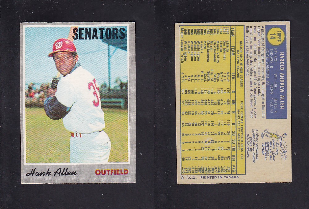 1970 O-PEE-CHEE BASEBALL CARD #14 H. ALLEN photo 1970 O-PEE-CHEE BASEBALL CARD #14 H. ALLEN photo