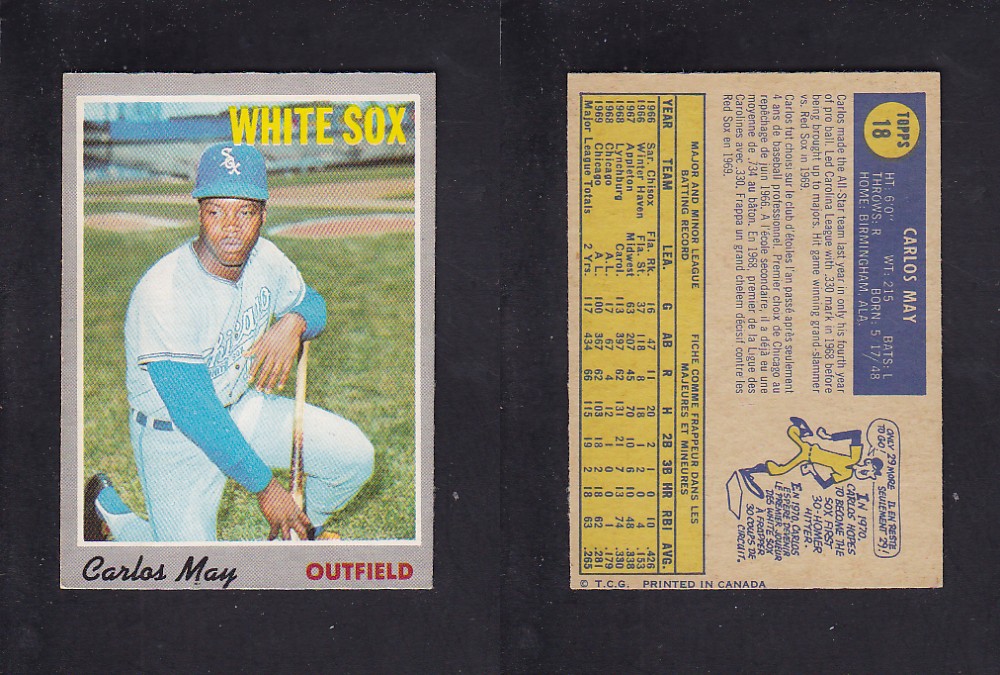 1970 O-PEE-CHEE BASEBALL CARD #18 C. MAY photo