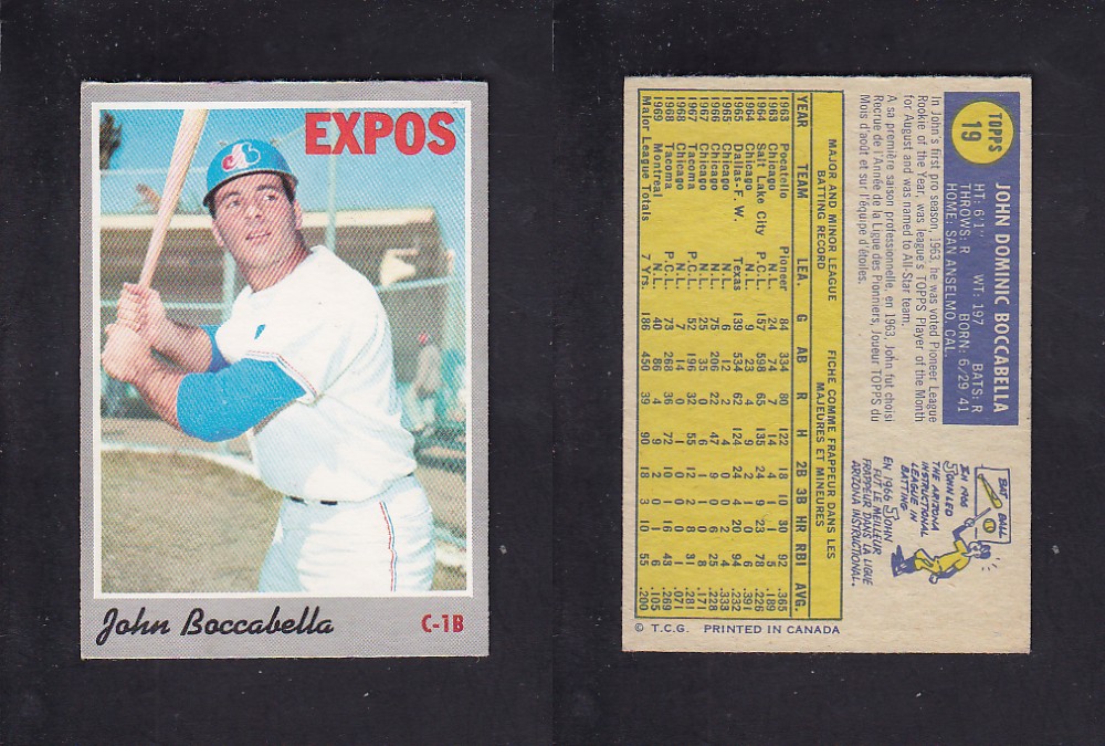 1970 O-PEE-CHEE BASEBALL CARD #19 J. BOCCABELLA photo