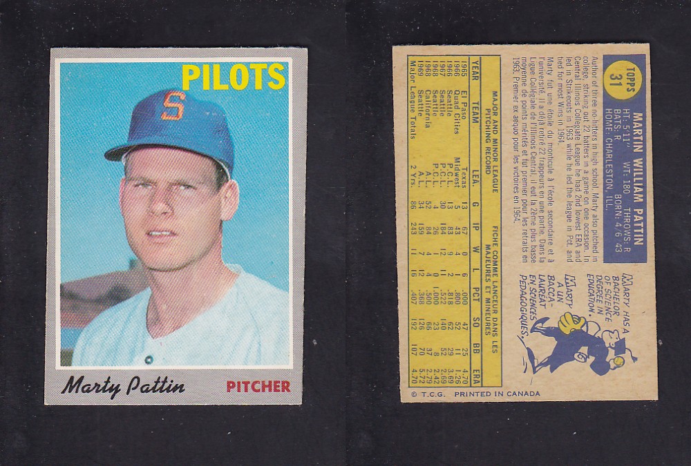 1970 O-PEE-CHEE BASEBALL CARD #31 M. PATTIN photo 1970 O-PEE-CHEE BASEBALL CARD #31 M. PATTIN photo