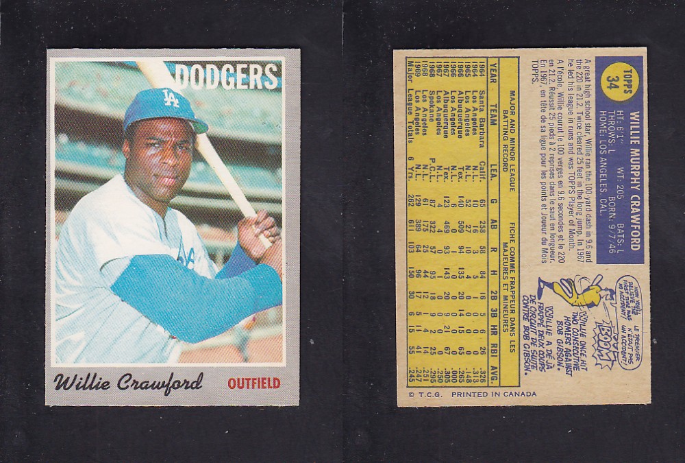1970 O-PEE-CHEE BASEBALL CARD #34 W. CRAWFORD photo 1970 O-PEE-CHEE BASEBALL CARD #34 W. CRAWFORD photo