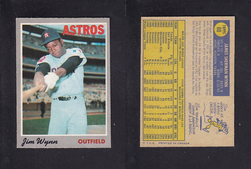 1970 O-PEE-CHEE BASEBALL CARD #60 J. WYNN photo 1970 O-PEE-CHEE BASEBALL CARD #60 J. WYNN photo