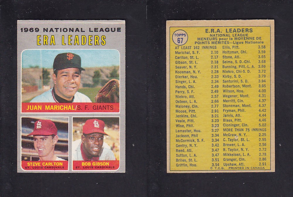 1970 O-PEE-CHEE BASEBALL CARD #67 NATIONAL LEAGUE ERA LEADERS photo 1970 O-PEE-CHEE BASEBALL CARD #67 NATIONAL LEAGUE ERA LEADERS photo