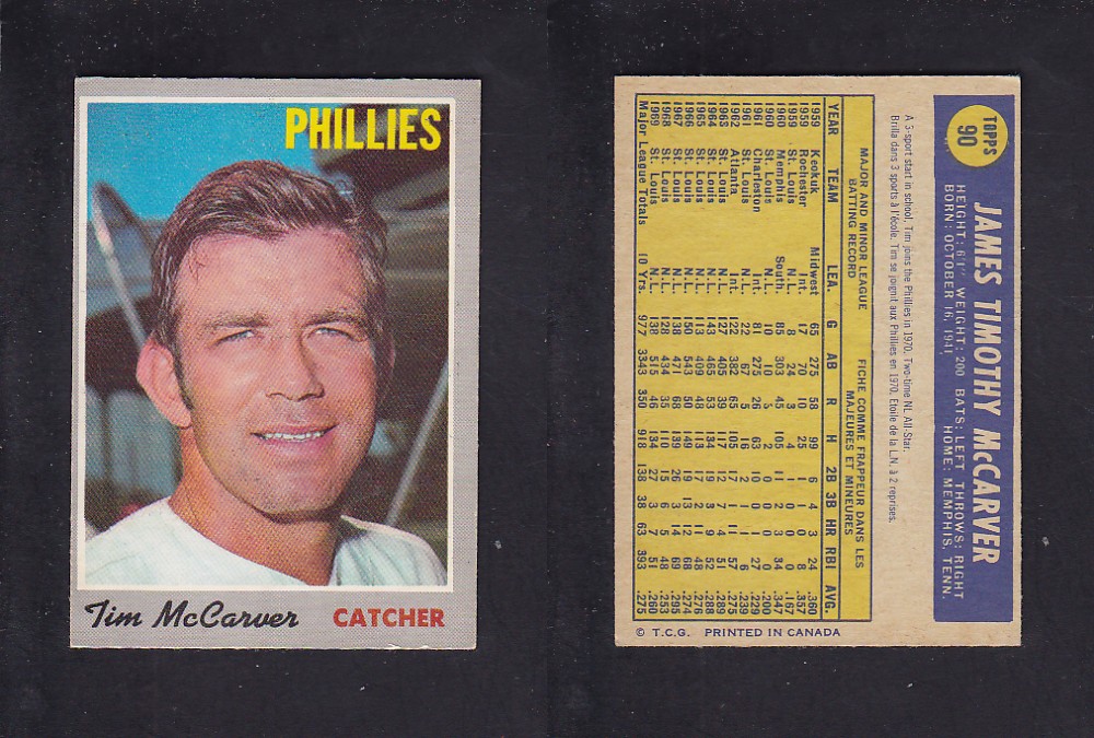 1970 O-PEE-CHEE BASEBALL CARD #90 T. McCARVER photo 1970 O-PEE-CHEE BASEBALL CARD #90 T. McCARVER photo
