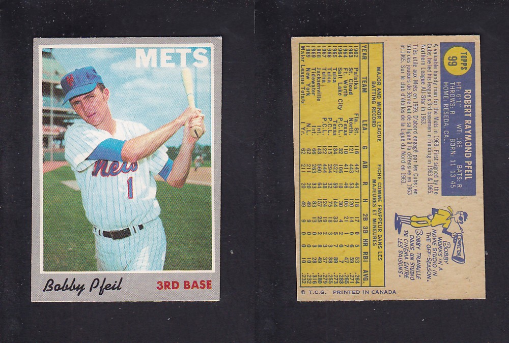 1970 O-PEE-CHEE BASEBALL CARD #99 B. PFEIL photo 1970 O-PEE-CHEE BASEBALL CARD #99 B. PFEIL photo