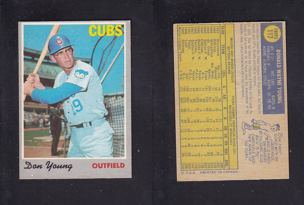 1970 O-PEE-CHEE BASEBALL CARD #117 D. YOUNG photo