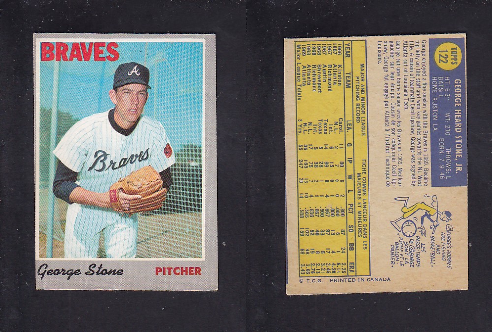 1970 O-PEE-CHEE BASEBALL CARD #122 G. STONE photo