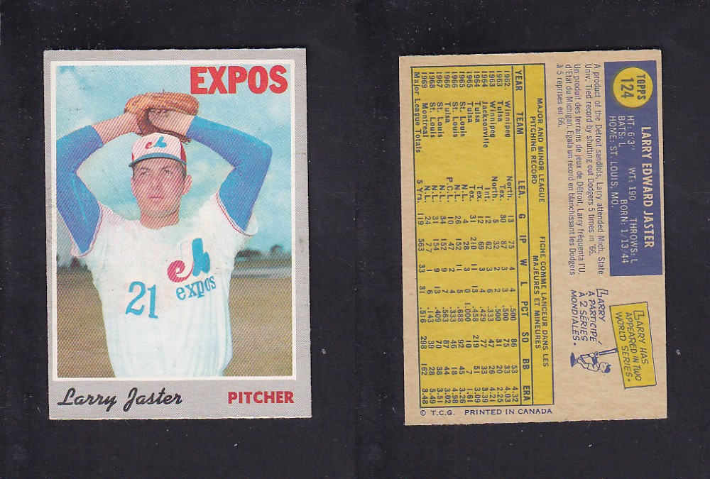 1970 O-PEE-CHEE BASEBALL CARD #124 L. JASTER photo