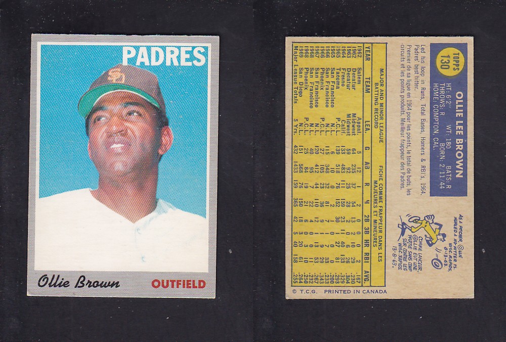 1970 O-PEE-CHEE BASEBALL CARD #130 O. BROWN photo