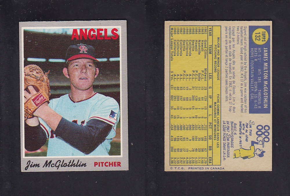 1970 O-PEE-CHEE BASEBALL CARD #132 J. McGLOTHLIN photo