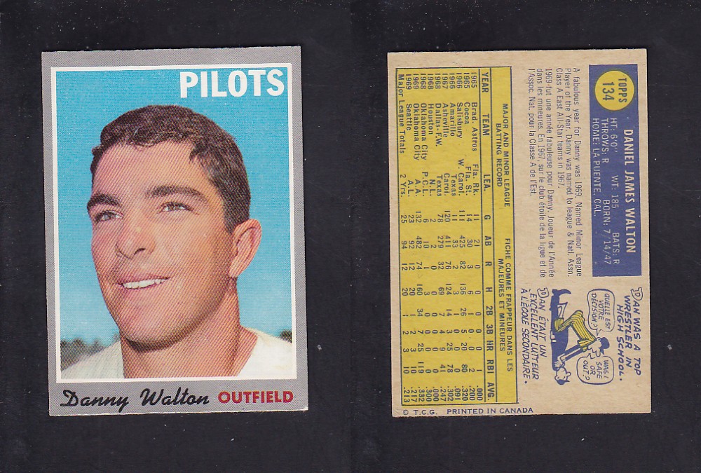 1970 O-PEE-CHEE BASEBALL CARD #134 D. WALTON photo 1970 O-PEE-CHEE BASEBALL CARD #134 D. WALTON photo
