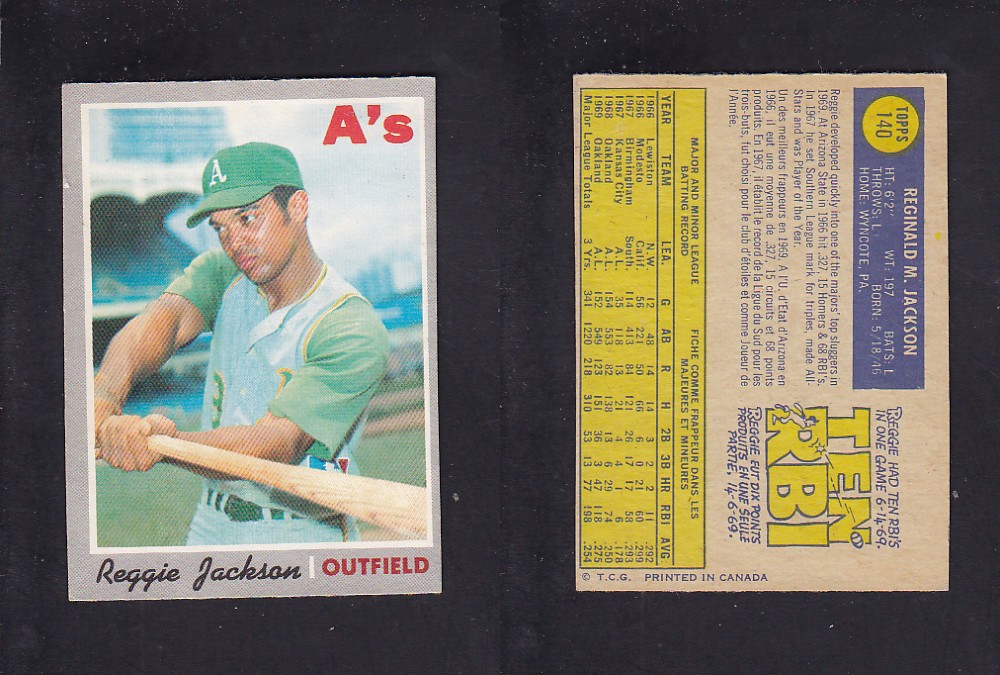 1970 O-PEE-CHEE BASEBALL CARD #140 R. JACKSON photo