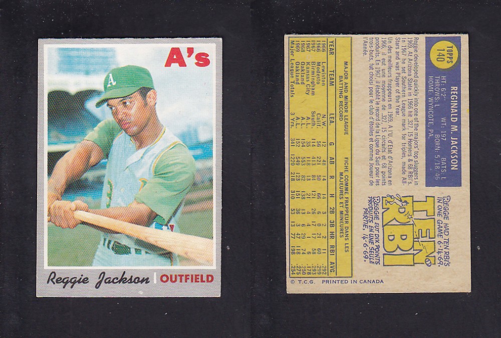 1970 O-PEE-CHEE BASEBALL CARD #140 R. JACKSON photo 1970 O-PEE-CHEE BASEBALL CARD #140 R. JACKSON photo