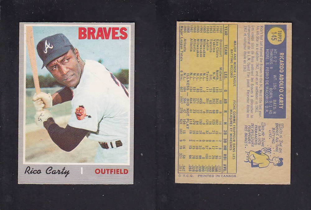 1970 O-PEE-CHEE BASEBALL CARD #145 R. CARTY photo 1970 O-PEE-CHEE BASEBALL CARD #145 R. CARTY photo