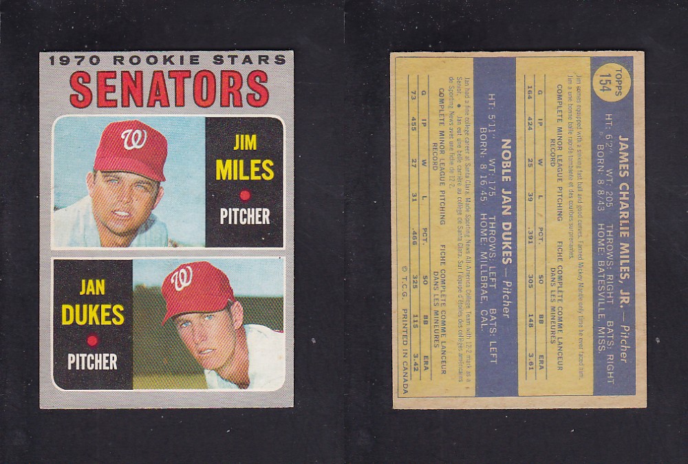 1970 O-PEE-CHEE BASEBALL CARD #154 J. MILES/ J. DUKES photo