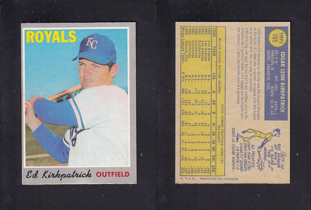 1970 O-PEE-CHEE BASEBALL CARD #165 E. KIRKPATRICK photo 1970 O-PEE-CHEE BASEBALL CARD #165 E. KIRKPATRICK photo