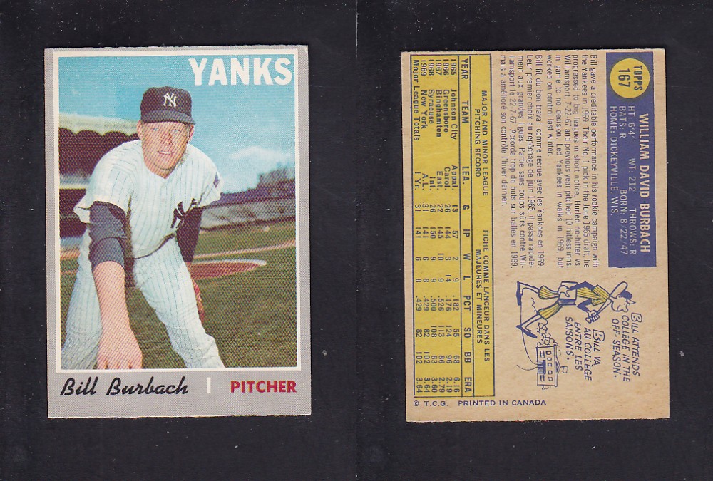 1970 O-PEE-CHEE BASEBALL CARD #167 B. BURBACH photo