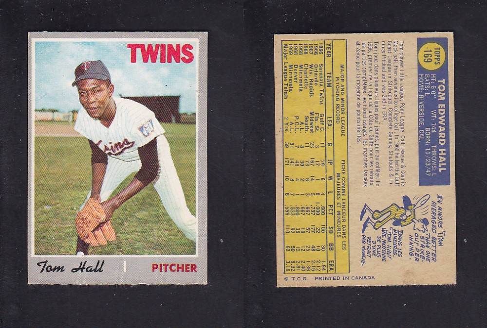 1970 O-PEE-CHEE BASEBALL CARD #169 T. HALL photo