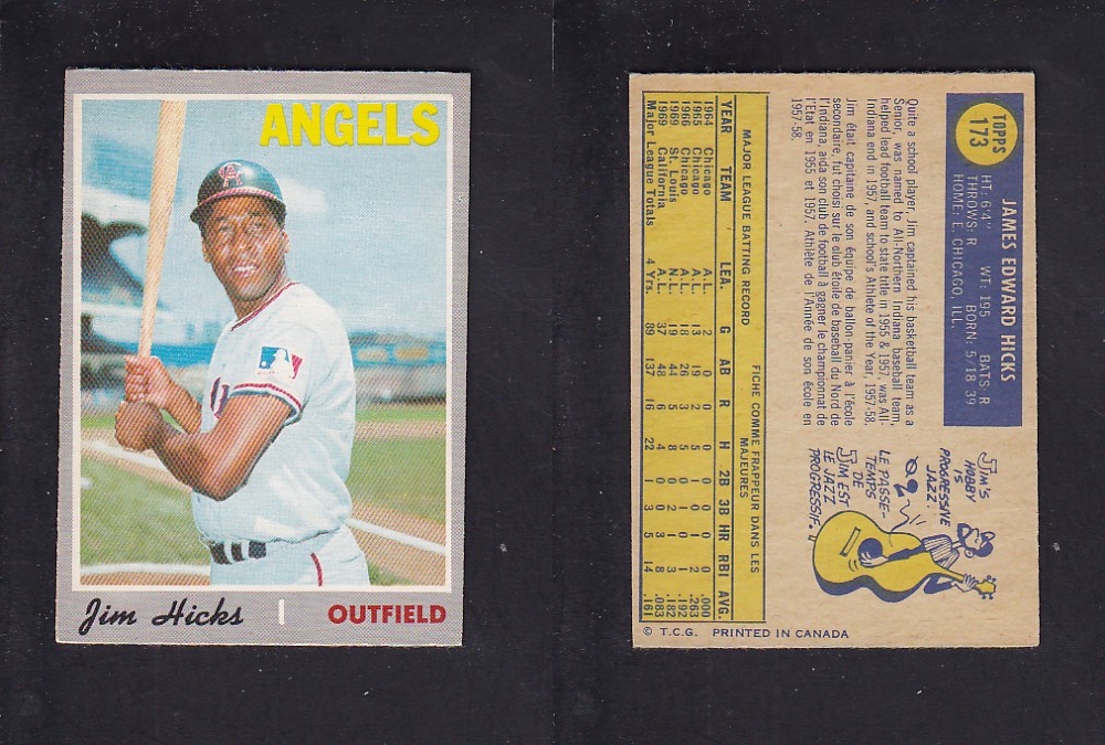 1970 O-PEE-CHEE BASEBALL CARD #173 J. HICKS photo