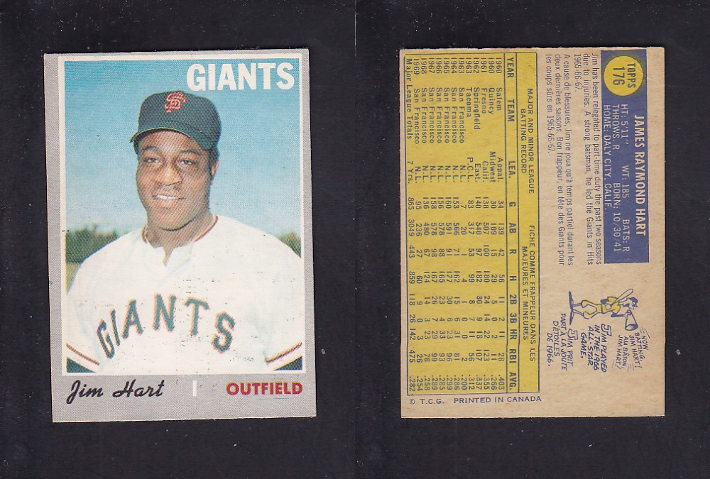 1970 O-PEE-CHEE BASEBALL CARD #176 J. HART photo