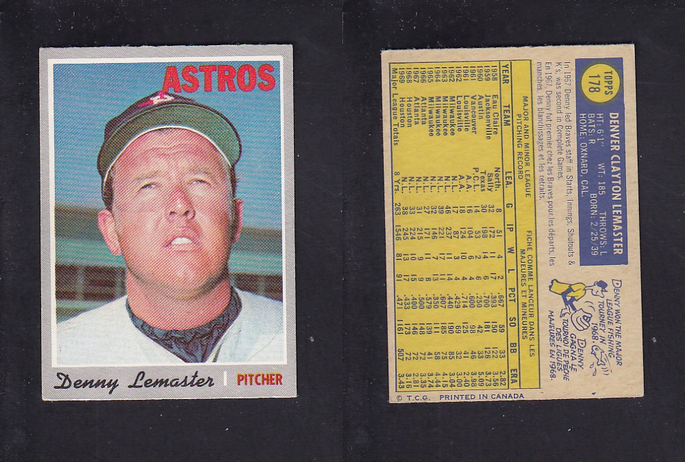 1970 O-PEE-CHEE BASEBALL CARD #178 D. LEMASTER photo