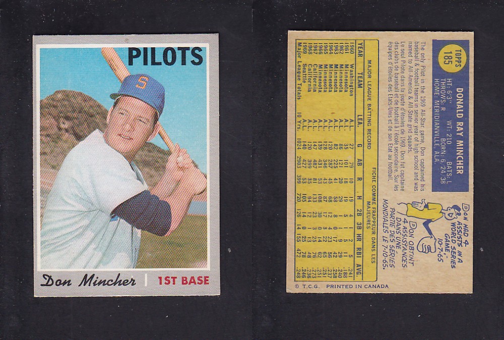 1970 O-PEE-CHEE BASEBALL CARD #185 D. MINCHER photo