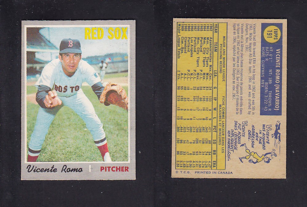 1970 O-PEE-CHEE BASEBALL CARD #191 V. ROMO photo