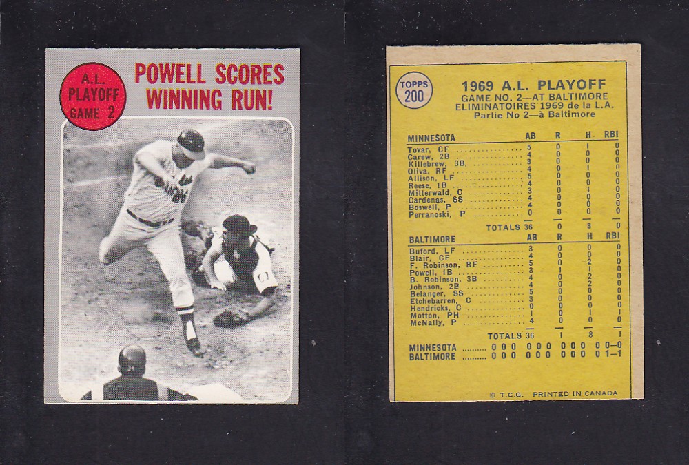 1970 O-PEE-CHEE BASEBALL CARD #200 A.L. PLAYOFF GAME 2 photo