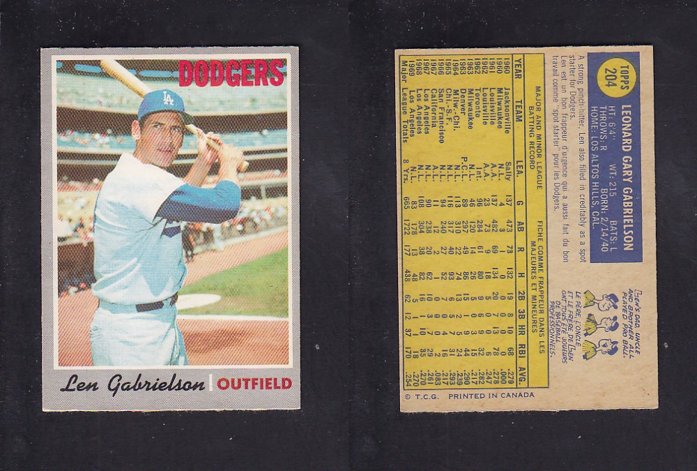 1970 O-PEE-CHEE BASEBALL CARD #204 L. GABRIELSON photo