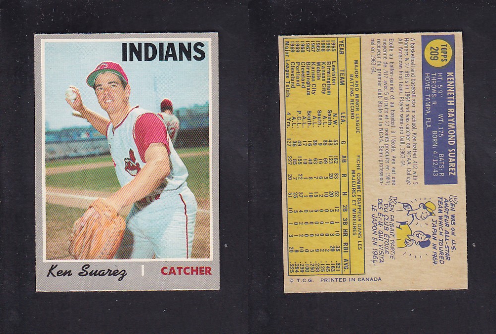 1970 O-PEE-CHEE BASEBALL CARD #209 K. SUAREZ photo 1970 O-PEE-CHEE BASEBALL CARD #209 K. SUAREZ photo