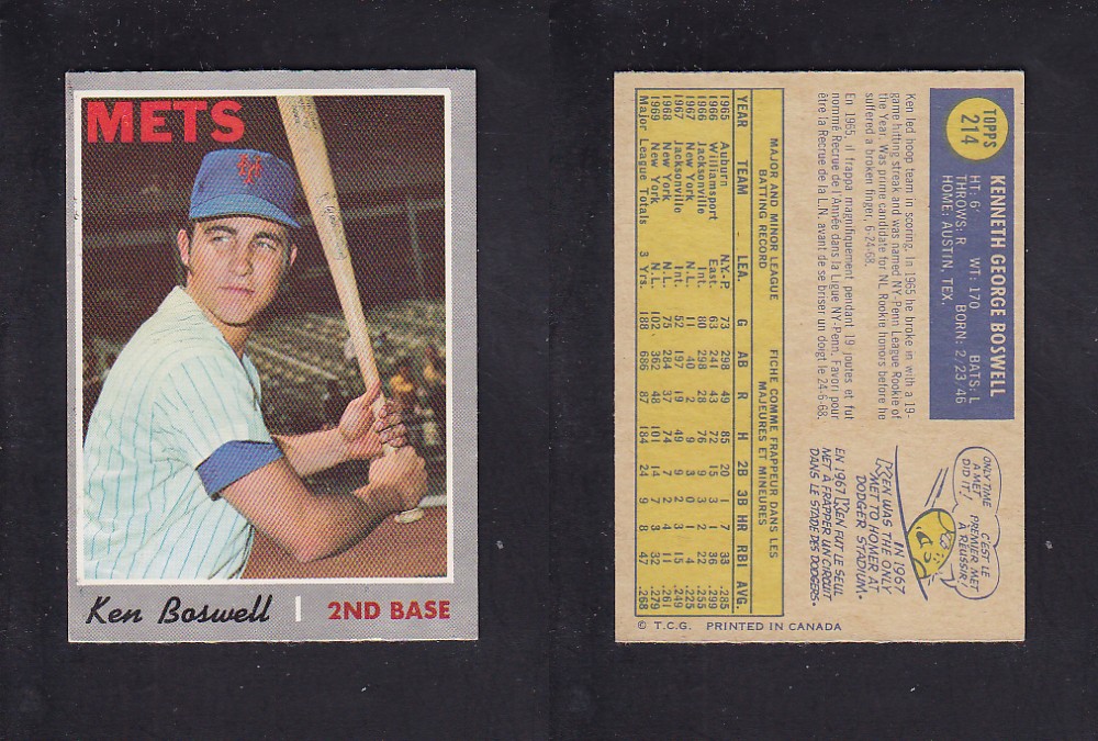 1970 O-PEE-CHEE BASEBALL CARD #214 K. BOSWELL photo