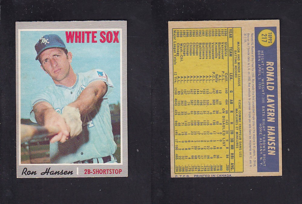 1970 O-PEE-CHEE BASEBALL CARD #217 R. HANSEN photo