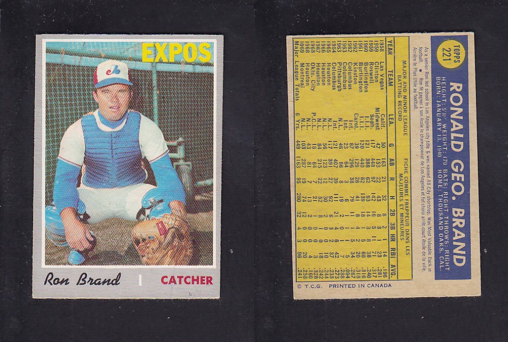 1970 O-PEE-CHEE BASEBALL CARD #221 R. BRAND photo