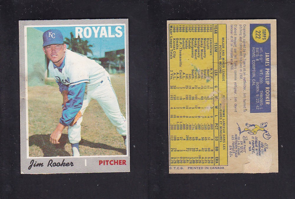 1970 O-PEE-CHEE BASEBALL CARD #222 J. ROOKER photo