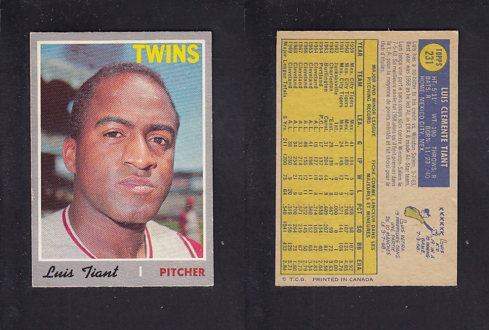 1970 O-PEE-CHEE BASEBALL CARD #231 L. TIANT photo 1970 O-PEE-CHEE BASEBALL CARD #231 L. TIANT photo