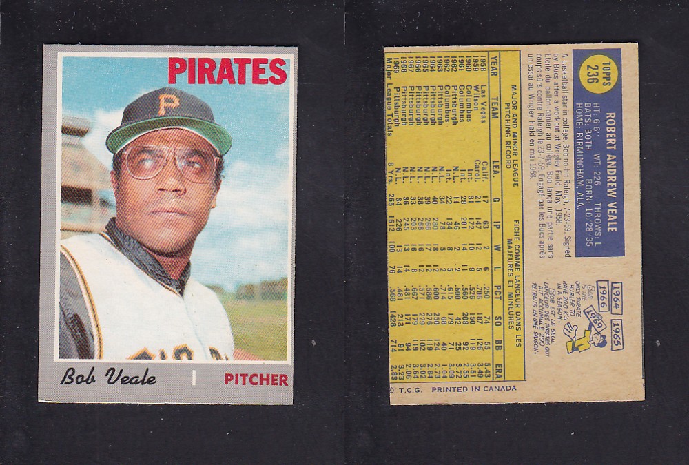 1970 O-PEE-CHEE BASEBALL CARD #236 B. VEALE photo 1970 O-PEE-CHEE BASEBALL CARD #236 B. VEALE photo