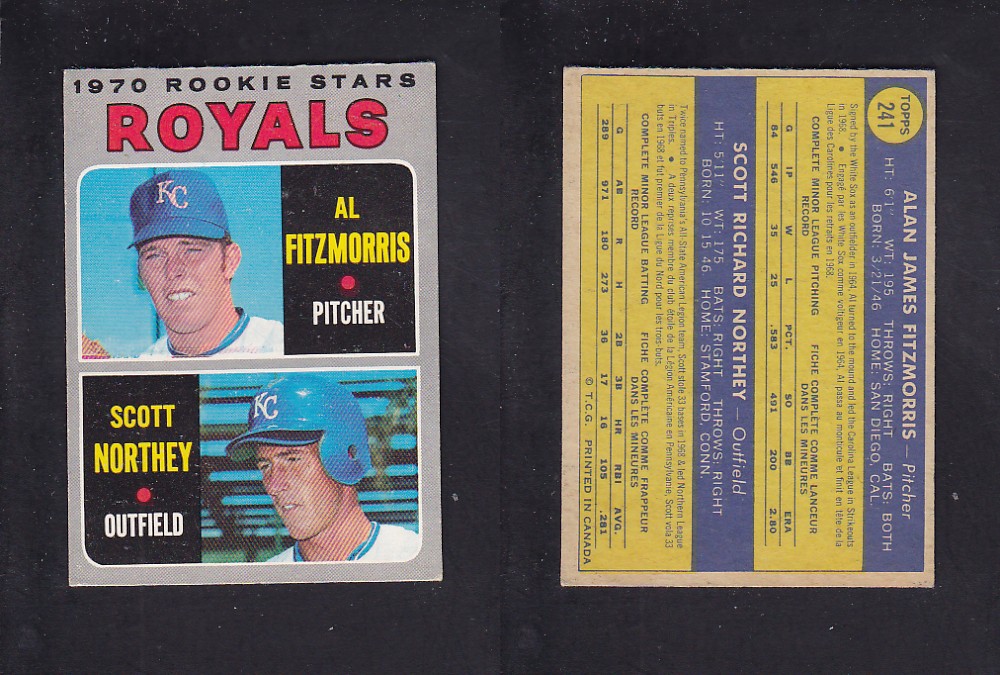 1970 O-PEE-CHEE BASEBALL CARD #241 A. FITZMORRIS/ S. NORTHEY photo 1970 O-PEE-CHEE BASEBALL CARD #241 A. FITZMORRIS/ S. NORTHEY photo