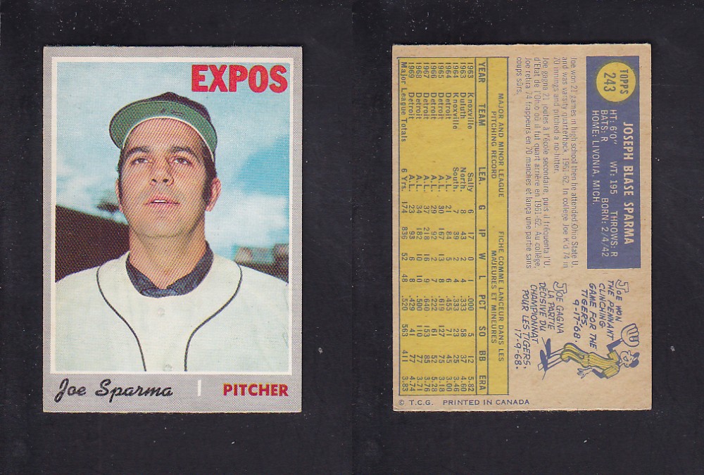 1970 O-PEE-CHEE BASEBALL CARD #243 J. SPARMA photo 1970 O-PEE-CHEE BASEBALL CARD #243 J. SPARMA photo
