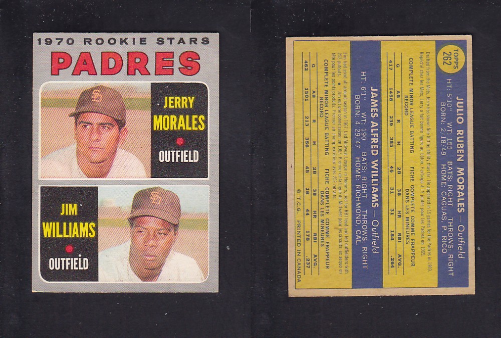 1970 O-PEE-CHEE BASEBALL CARD #262 J. MORALES/ J. WILLIAMS photo 1970 O-PEE-CHEE BASEBALL CARD #262 J. MORALES/ J. WILLIAMS photo