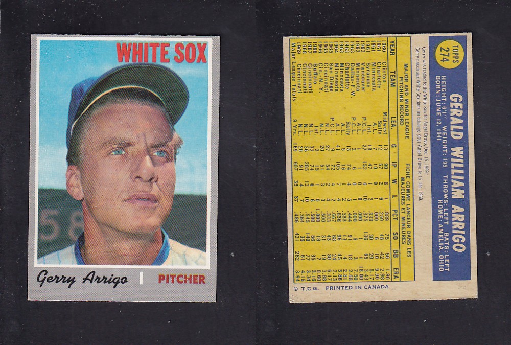 1970 O-PEE-CHEE BASEBALL CARD #274 G. ARRIGO photo 1970 O-PEE-CHEE BASEBALL CARD #274 G. ARRIGO photo