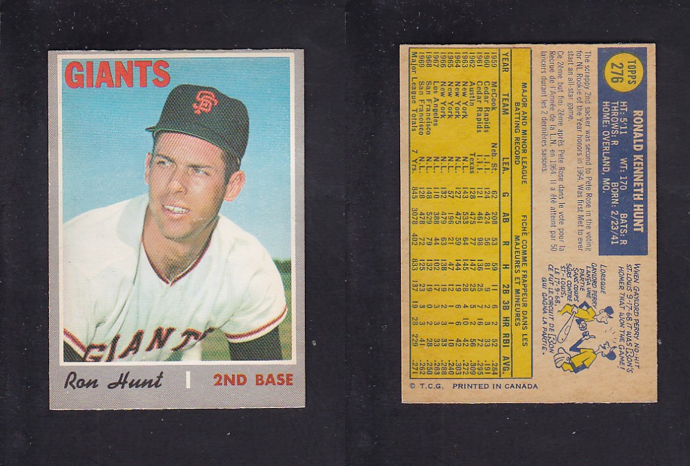 1970 O-PEE-CHEE BASEBALL CARD #276 R. HUNT photo 1970 O-PEE-CHEE BASEBALL CARD #276 R. HUNT photo