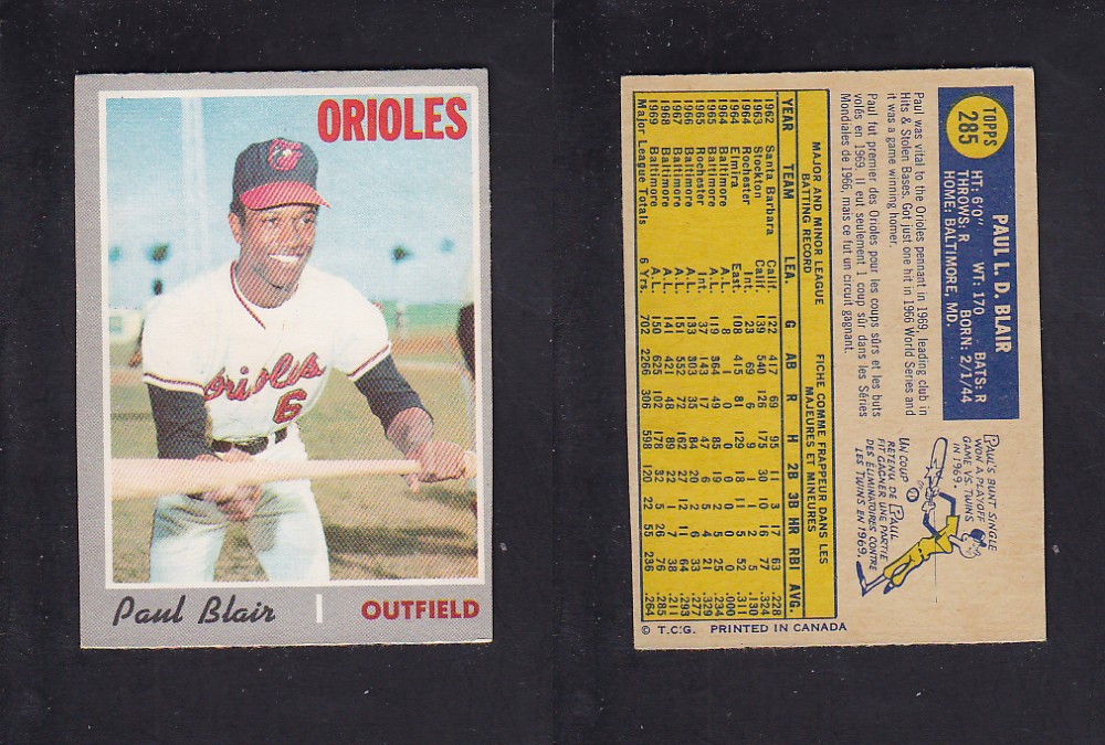 1970 O-PEE-CHEE BASEBALL CARD #285 P. BLAIR photo 1970 O-PEE-CHEE BASEBALL CARD #285 P. BLAIR photo