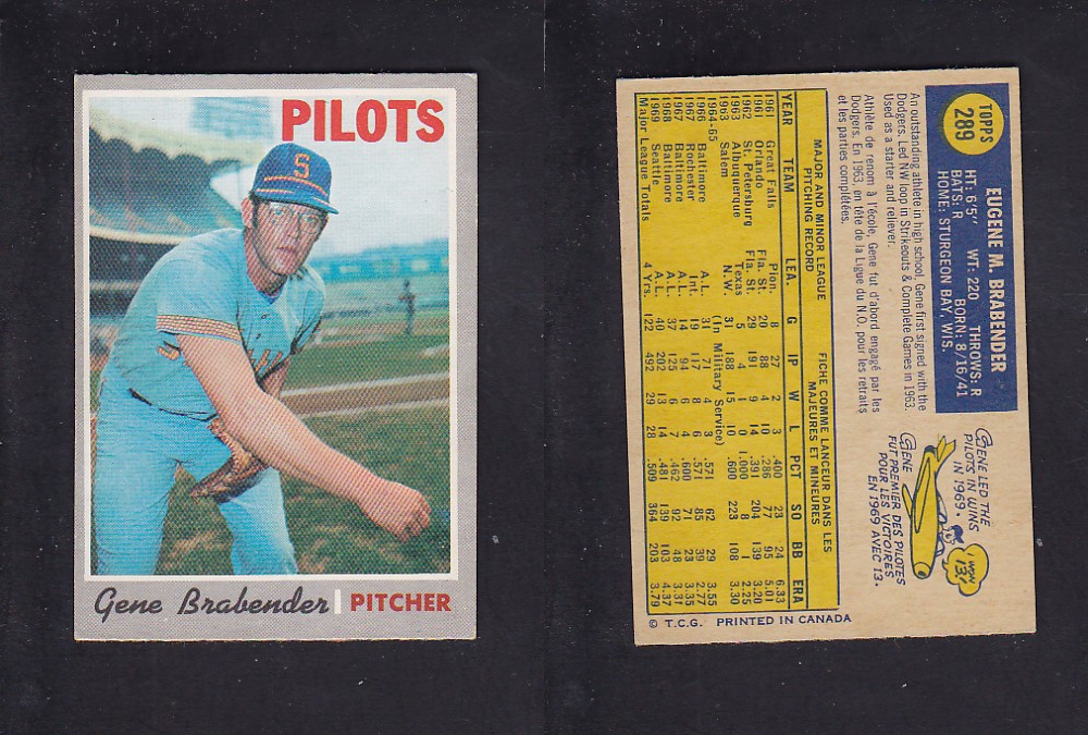 1970 O-PEE-CHEE BASEBALL CARD #289 G. BRABENDER photo 1970 O-PEE-CHEE BASEBALL CARD #289 G. BRABENDER photo