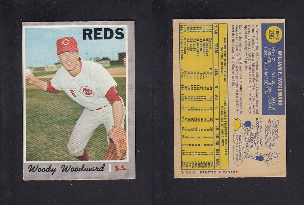 1970 O-PEE-CHEE BASEBALL CARD #296 W. WOODWARD photo 1970 O-PEE-CHEE BASEBALL CARD #296 W. WOODWARD photo