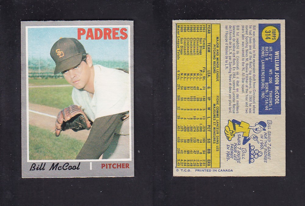 1970 O-PEE-CHEE BASEBALL CARD #314 B. McCOOL photo 1970 O-PEE-CHEE BASEBALL CARD #314 B. McCOOL photo