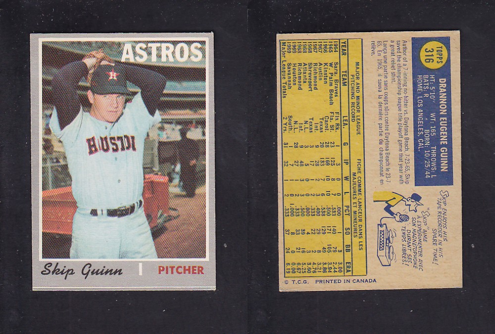 1970 O-PEE-CHEE BASEBALL CARD #316 S. GUINN photo 1970 O-PEE-CHEE BASEBALL CARD #316 S. GUINN photo