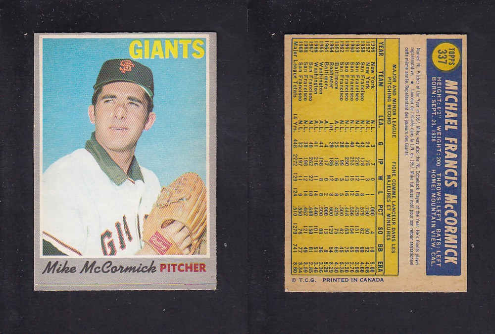 1970 O-PEE-CHEE BASEBALL CARD #337 M. McCORMICK photo 1970 O-PEE-CHEE BASEBALL CARD #337 M. McCORMICK photo